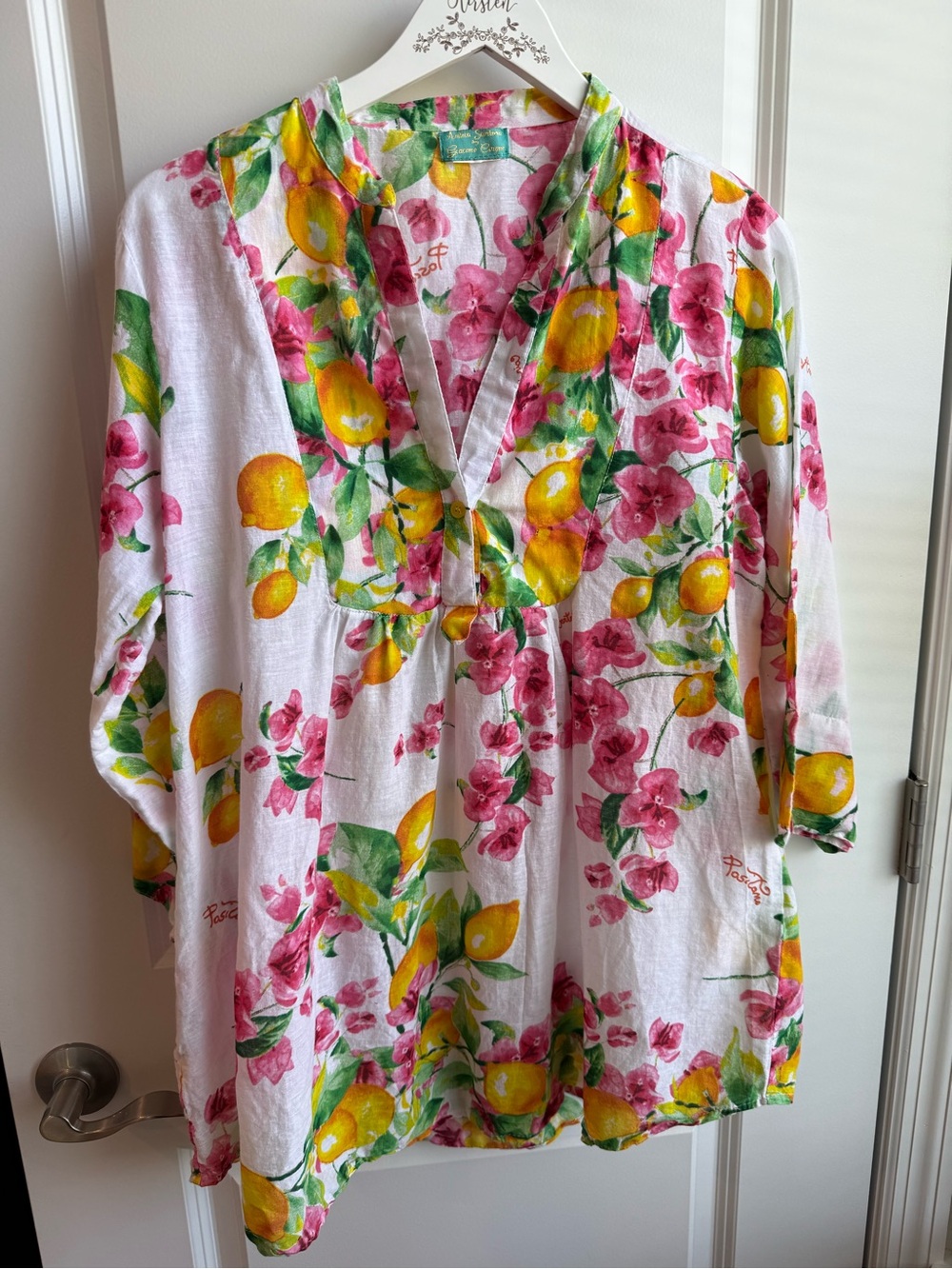 Antica Sartoria by Giacomo Cinque Lemon Positano Printed Blouse Italian Medium - Picture 2 of 10